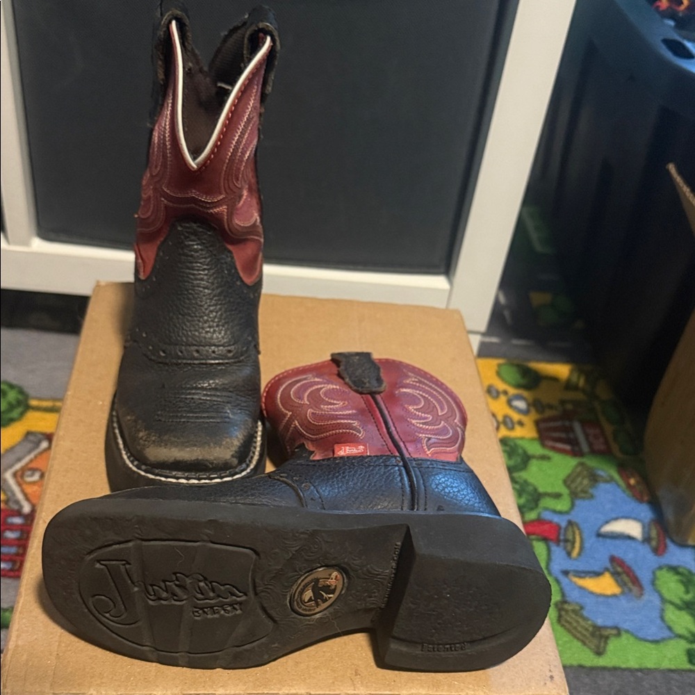 Justin Boots Kids' Black and Red Cowboy Boots